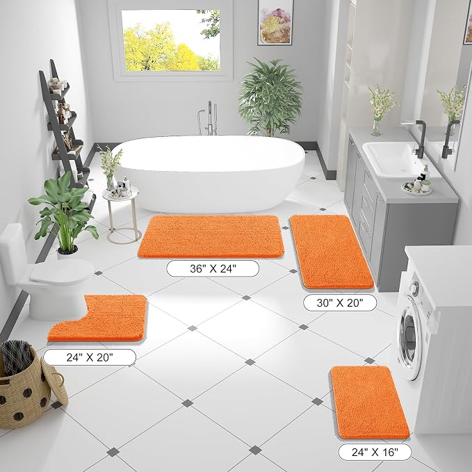 OLANLY Large Bathroom Rugs 50x30, Extra Soft Absorbent Chenille Bath Rugs, Rubber Backing Quick Dry, Machine Washable Bath Mats for Bathroom Floor, Tub and Shower, Home Decor Accessories, Orange