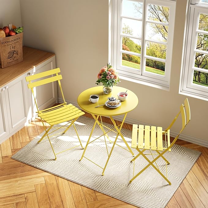 Bistro Table and Chairs Set of 2, 3 Piece Outdoor/Indoor Folding Patio Bistro