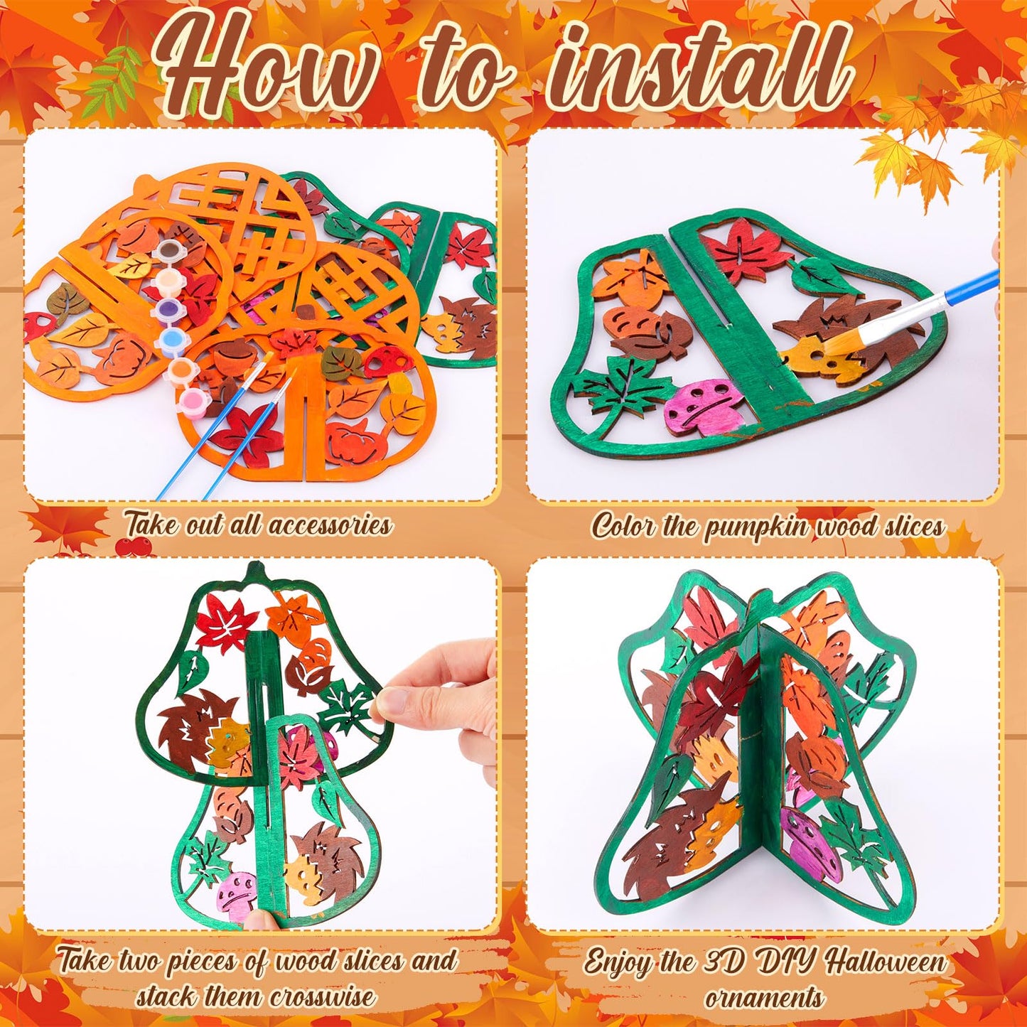 Geelin 60 Pcs Thanksgiving Fall Crafts Wooden Pumpkins 7.9 Inch Large 3D Wood Pumpkins Cutouts Unfinished Wood Slices to Paint Table Centerpieces Decorations for Harvest Craft DIY Tiered Tray Decor