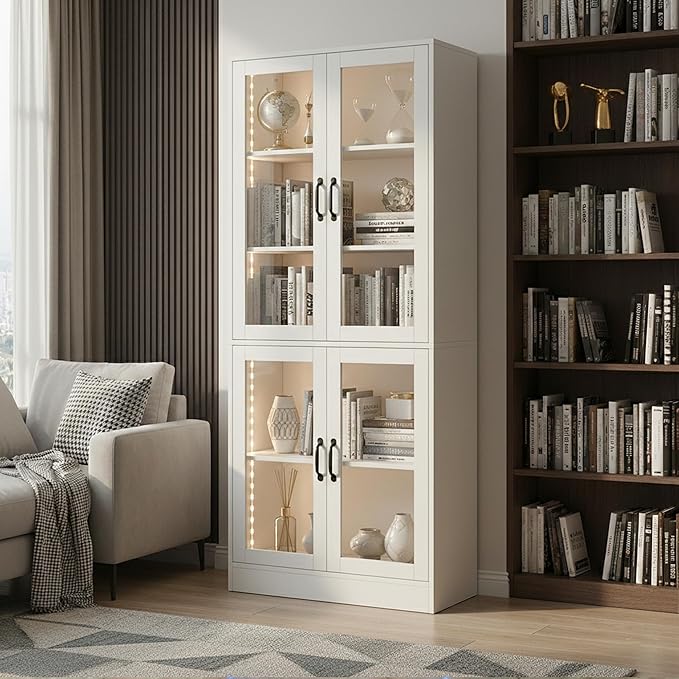 holzart Modern White 5-Tier Display Cabinet