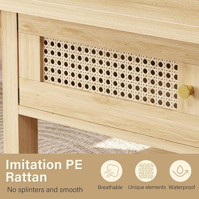 LVB Rattan Coffee Table, Boho Wood Living Room Table
