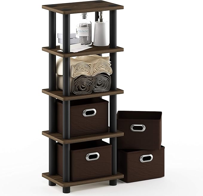FURINNO Turn-N-Tube 4-Bins System Rack, Columbia Walnut/Black/Dark Brown