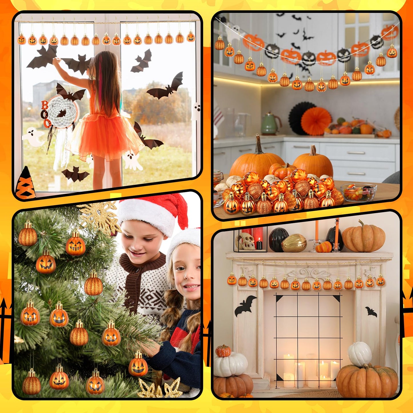Realspring 36 Pcs Halloween Hanging Pumpkin Ornaments Spooky Mini Halloween Ball Ornaments with Expression Hanging Mini Pumpkin Wall Decor Scary Decorations for Tree Party Supplies