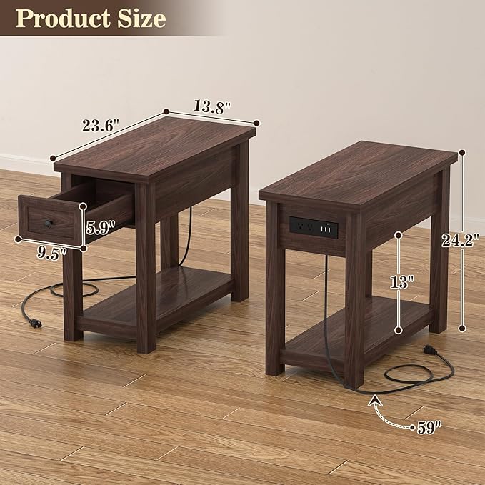 Armocity Narrow End Table with Charging Station
