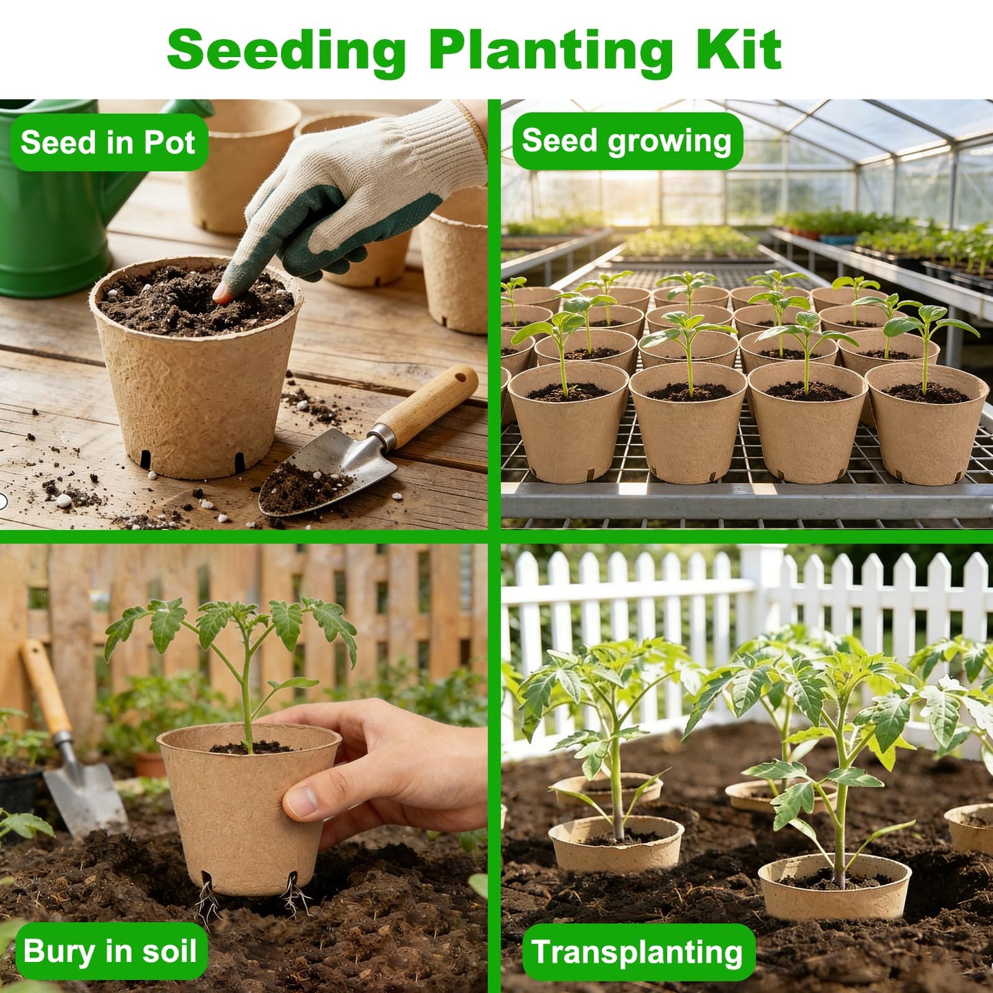JNYONG 60 Packs 4 Inch Peat Pots,Biodegradable Pots for Seedlings with Drainage Holes, Garden Germination Nursery Pots with 50Pcs Plant Labels
