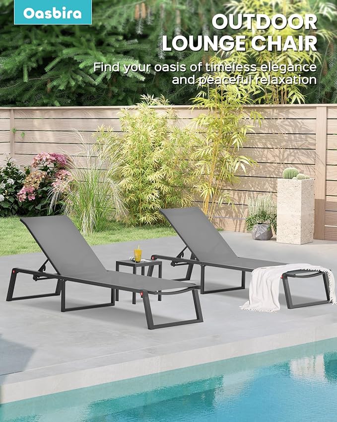 Aluminum Chaise Lounge Chair Outdoor, Foldable& No Assembly Patio Pool Lounge