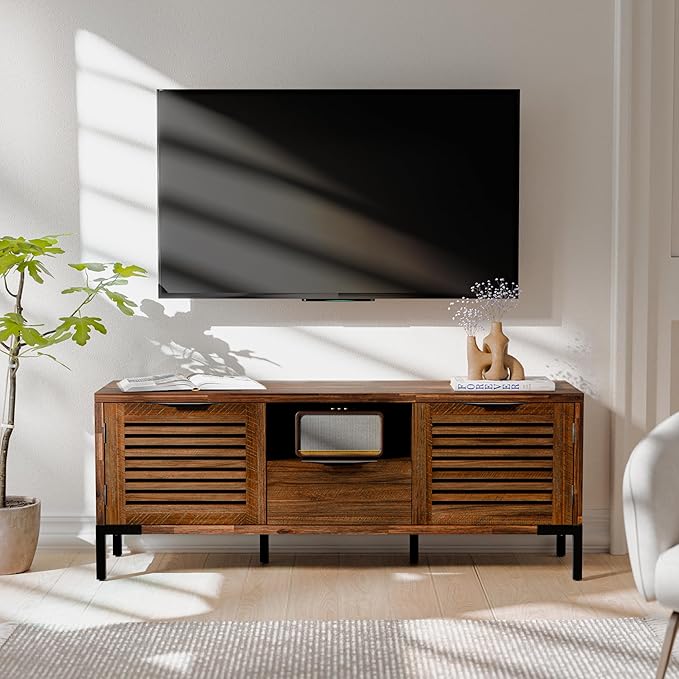 Bme Millie Solid Wood TV Stand for TVs up to 65 Inches, Modern Farmhouse TV