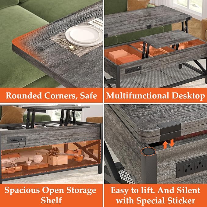 Aheaplus Coffee Table Lift Top Multi-Function Coffee Table Converts to Dining