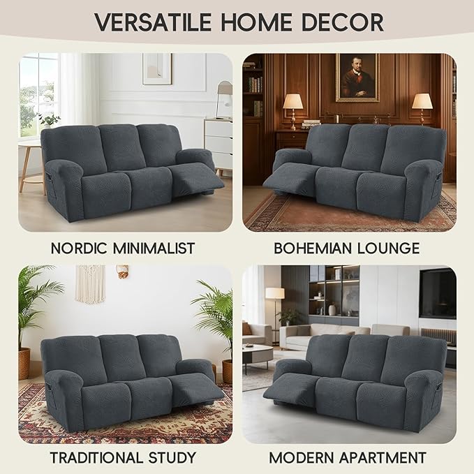 5-Piece Recliner Sofa Covers, Stretch Geometric Strokes Jacquard Recliner Sofa