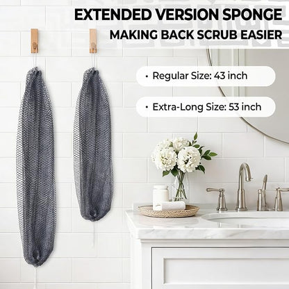 African Net Sponge Authentic - 2 Pieces 52IN Stretched Length Exfoliating Body Scrubber Bath Sponge - Loofah Washcloth Back Scrub for Shower Body Exfoliator