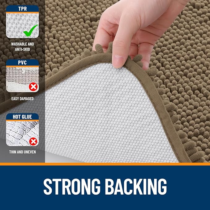 OLANLY Small Bathroom Rugs 24x16, Extra Soft Absorbent Chenille Bath Rugs, Rubber Backing Quick Dry, Machine Washable Bath Mats for Bathroom Floor, Tub and Shower, Home Decor Accessories, Tan