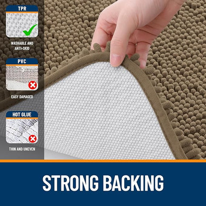 OLANLY Bathroom Runner Rugs 44x24, Extra Soft Absorbent Chenille Bath Rugs, Rubber Backing Quick Dry, Machine Washable Long Bath Mats for Bathroom Floor, Tub and Shower, Home Decor Accessories, Tan