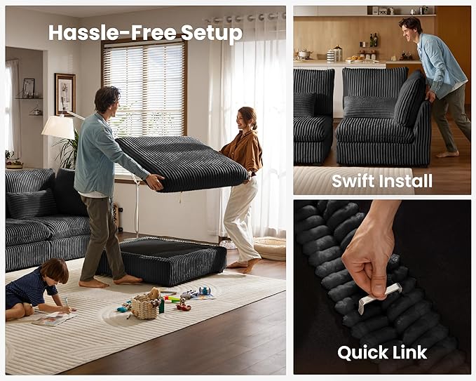 115" Oversized Corduroy Couch Modular Sectional Sofa, Washable Cloud Couch