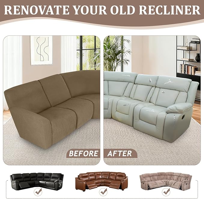 ALIECOM 100% Waterproof Recliner Sectional Couch Covers L Shape Stretch Corner