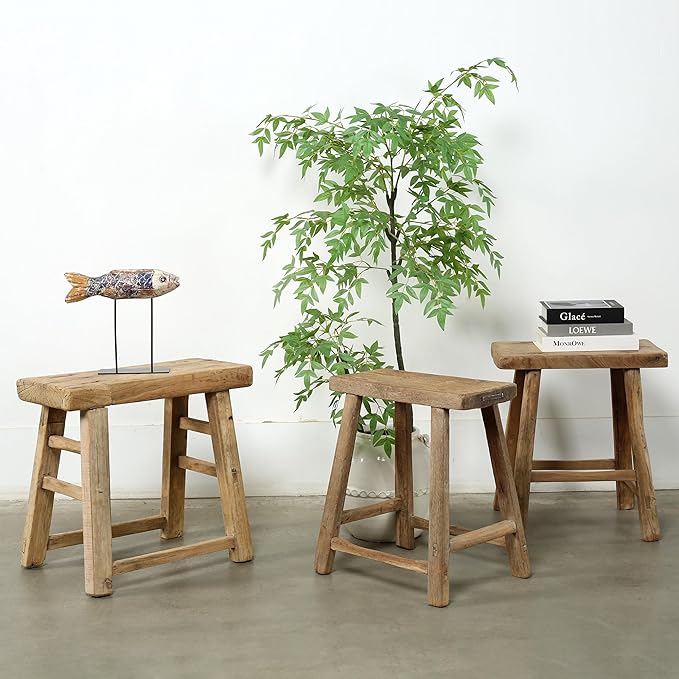 Artissance Rustic Wooden Stool – Handmade Reclaimed Wood Stool, Vintage