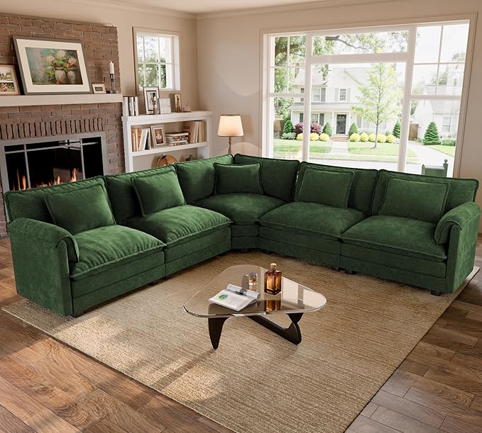 ELUCHANG 114" Oversized V-Shaped Cloud Couch Modular Sectional Sofa