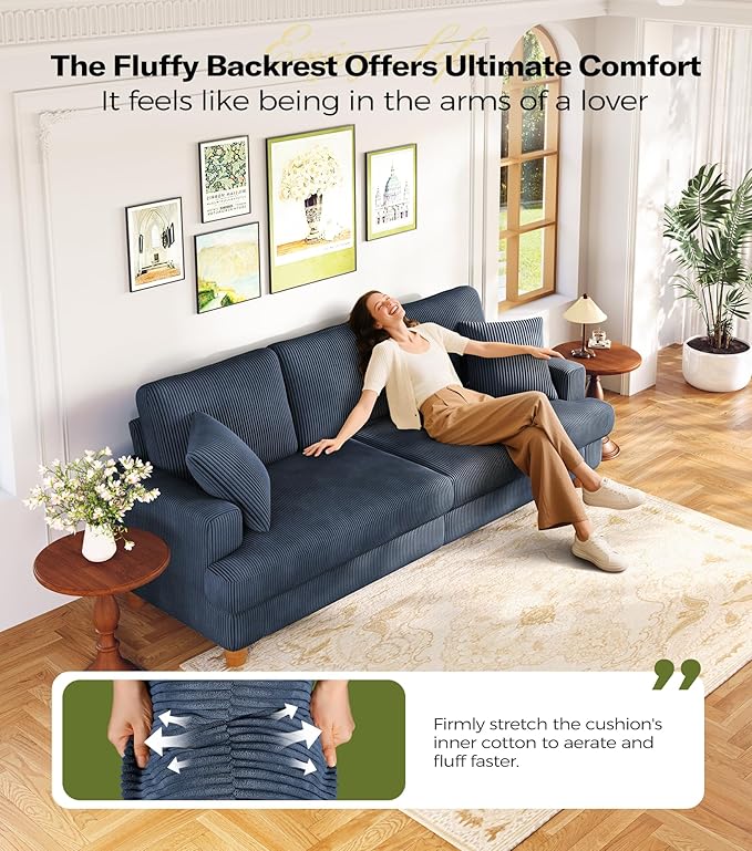 Kidirect 87in Corduroy Couch, Sofa No Tool Assembly, Comfy Couches