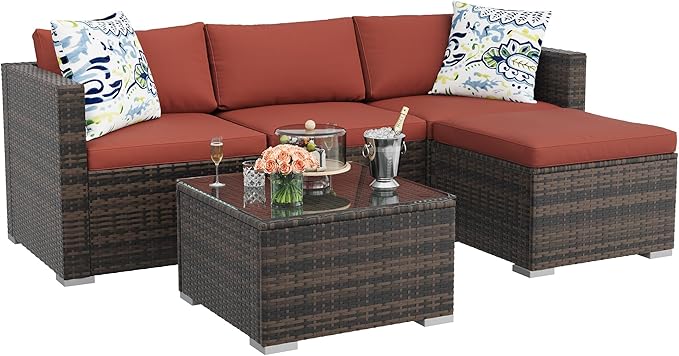 5-Piece Outdoor Sectional Sofa Set, All-Weather PE Rattan Patio Furniture