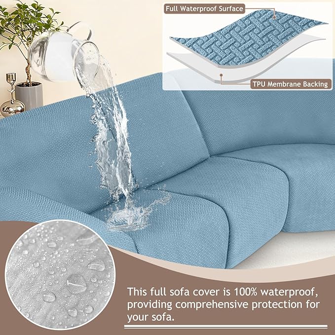 ALIECOM 100% Waterproof Recliner Sectional Couch Covers L Shape Stretch Corner