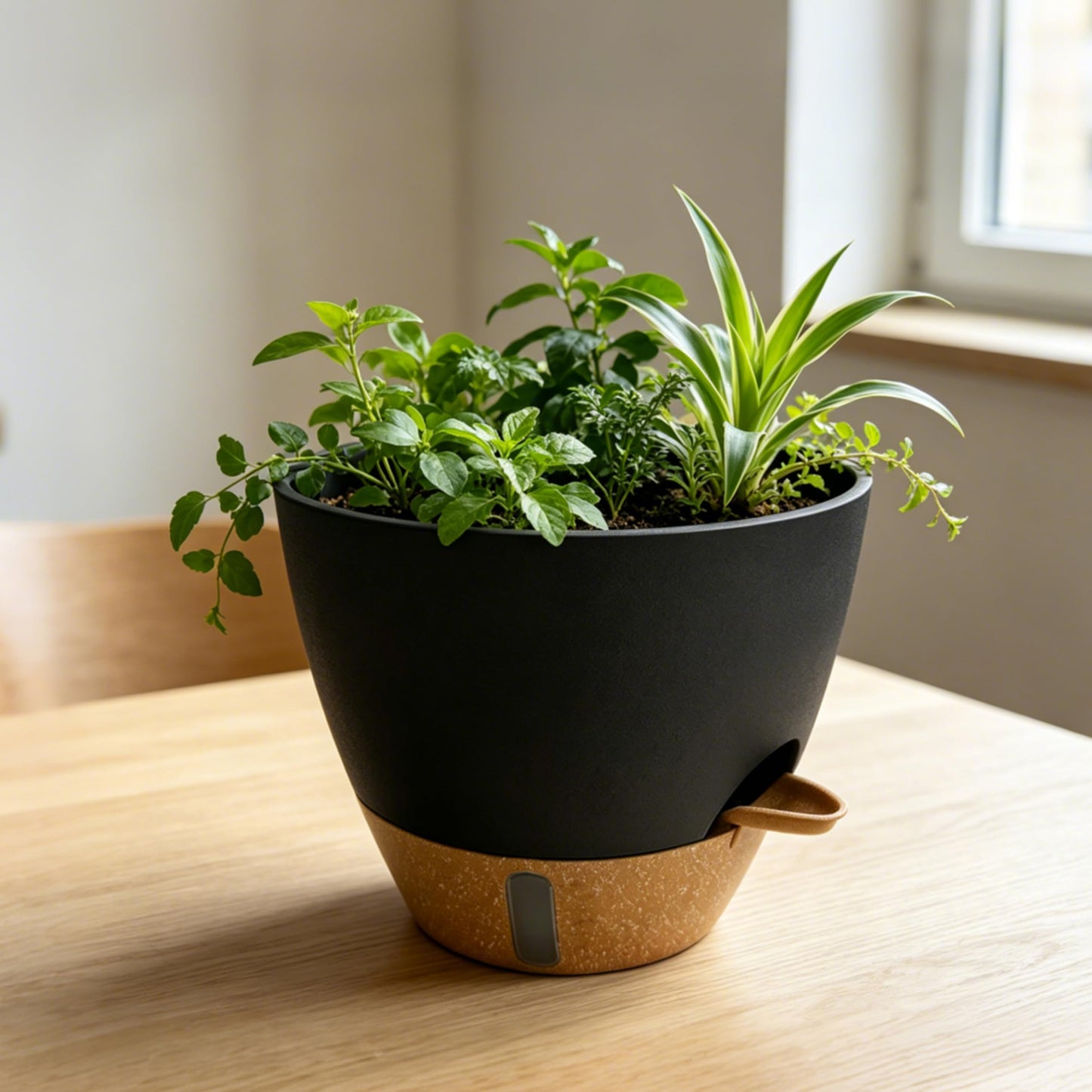 MNKXL 12"/10"/9"/8" Self Watering Pots with Visual Water Window,Extra Large Self Watering Plant Pots with Drainage Holes & Saucers,Black Planters for Indoor Plants,4-Pack