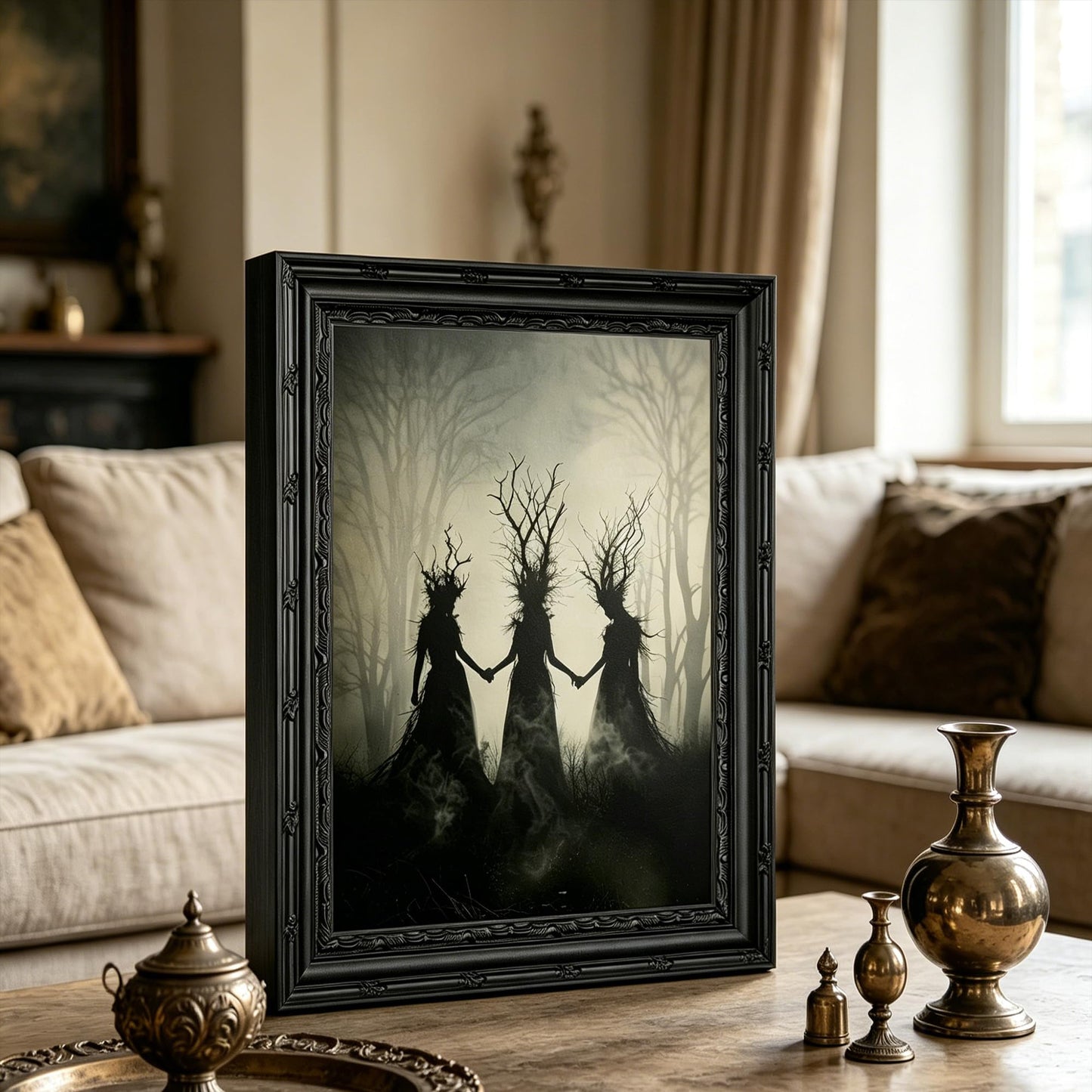 Framed Witch Canvas Wall Art,Occult Painting Picture Wall Decor,Dark Moody Poster Print Artwork,for Bedroom Living Room Halloween Party Home Decoration 9x11in