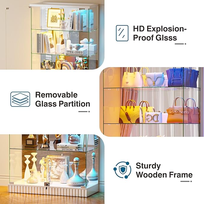 HNEBC 5 Tier Glass Display Cabinet, 66.9" Curio Cabinet