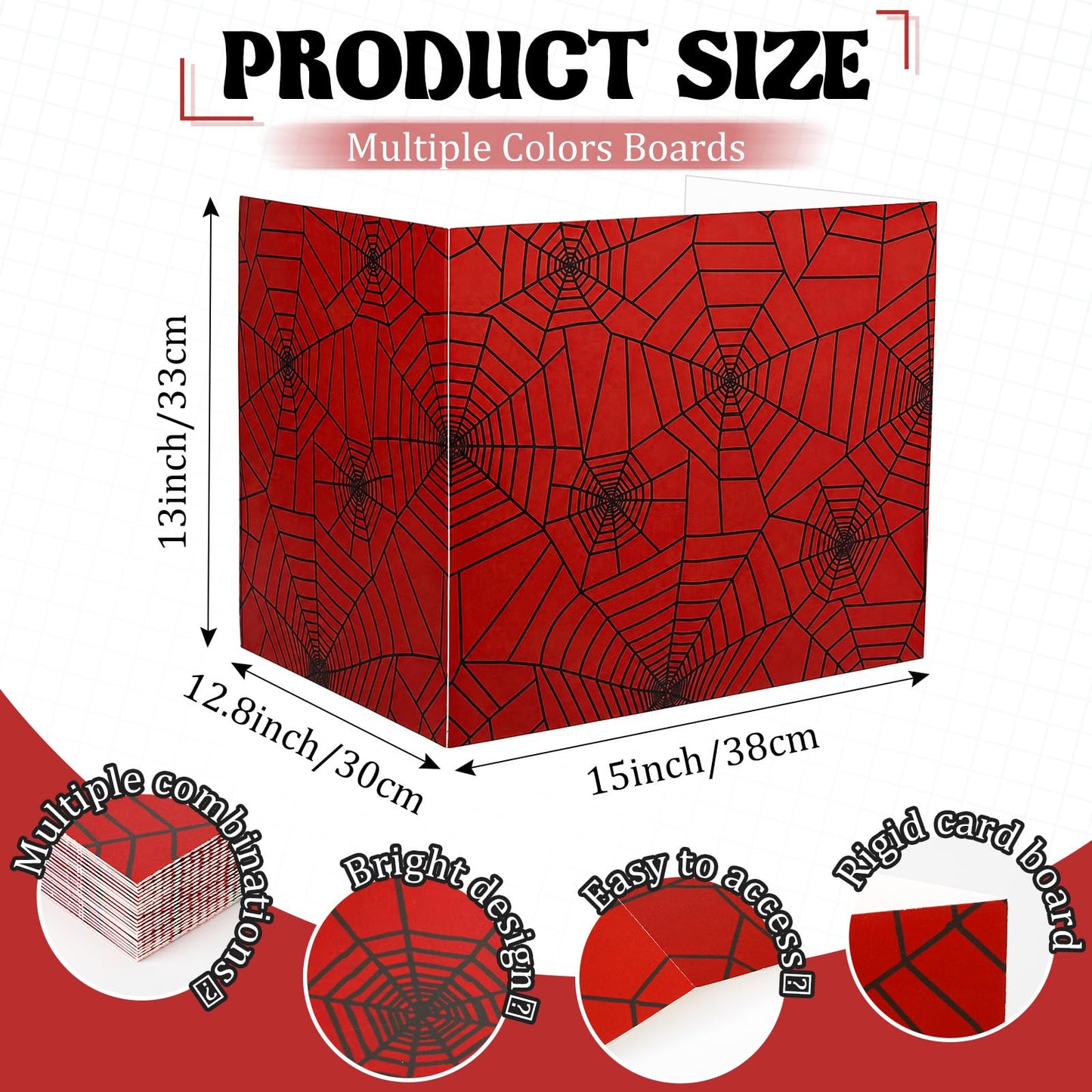 SATINIOR 24 Pcs Privacy Folders for Students, Desk Dividers for Classroom Testing, Trifold Cardboard Privacy Boards, Study Carrels Panel School Teacher Supplies(Spider Web Style,Red)