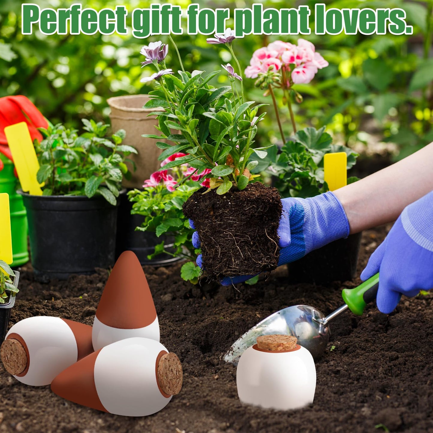 Terracotta Watering Spikes, 4 Pack Ollas Self Watering Globes, Slow Release Self Watering Planter Insert, Plant Watering Globes for Indoor and Outdoor Plants
