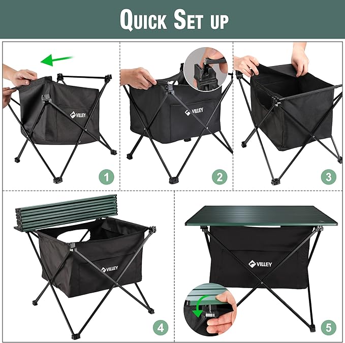 VILLEY Portable Camping Side Table, Ultralight Aluminum Folding Beach Table