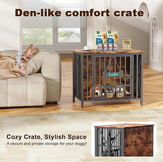 Easycom Dog Crate Furniture, 31.5" Assembly-Free Dog Crates