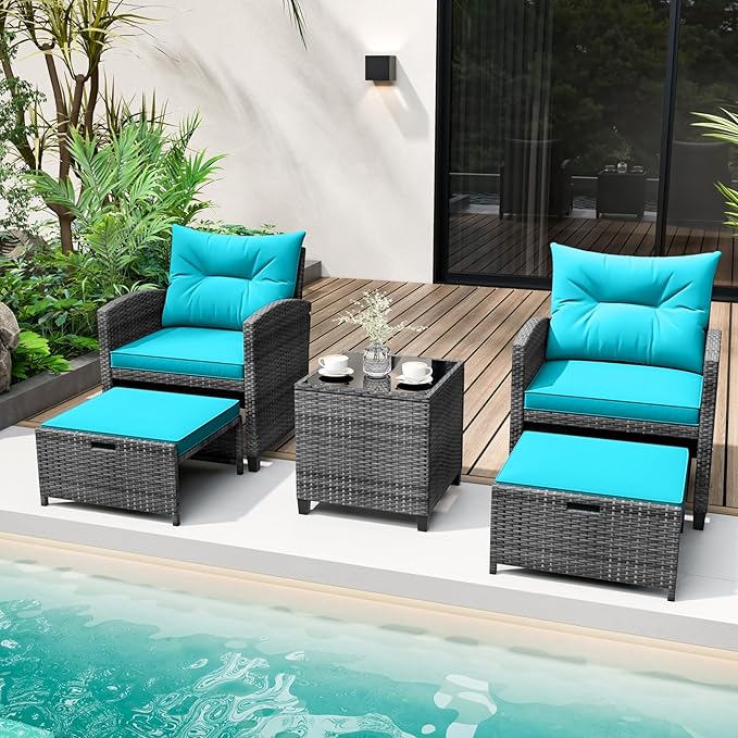 Tangkula 5 Pieces Patio Conversation Set, PE Wicker Rattan Outdoor Furniture Set