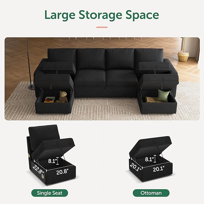 HONBAY Modular Sectional Sleeper Sofa Bed, Velvet Sectional Couch
