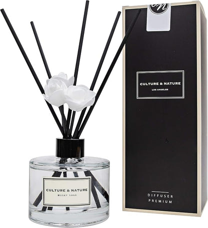 CULTURE & NATURE Reed Diffuser Set 6.7oz (200ml) Musky Sage Scented Diffuser with Sticks Home Fragrance Reed Diffuser for Bathroom Shelf Decor