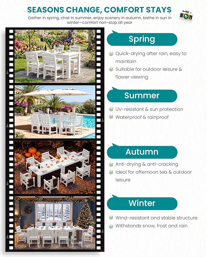 SERWALL Patio Dining Set with 15FT Double Side Umbrella, Outdoor Dining Sets