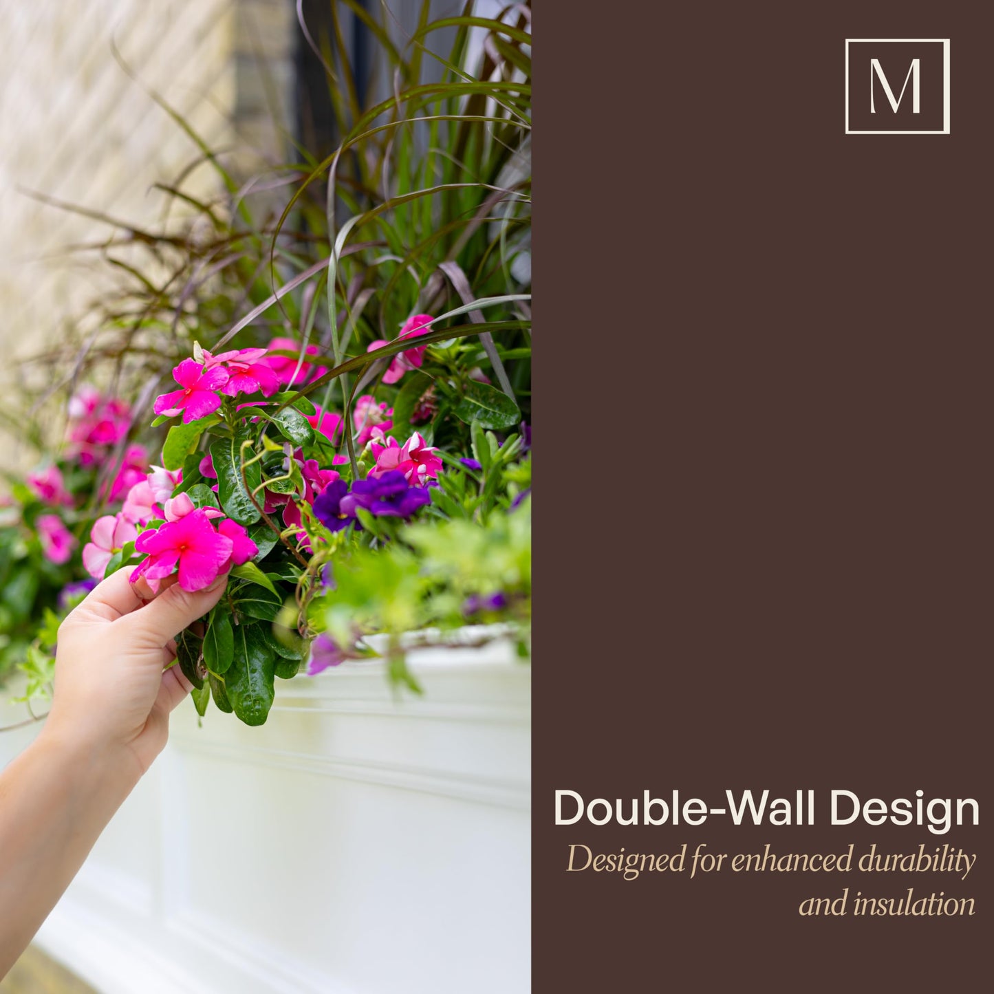 Mayne Fairview 3ft Durable Self Watering Window Box Planter with Wall Mount Brackets, UV & Weather Resistant, Double Wall Design, New England Architecture for Outdoor Décor, Black