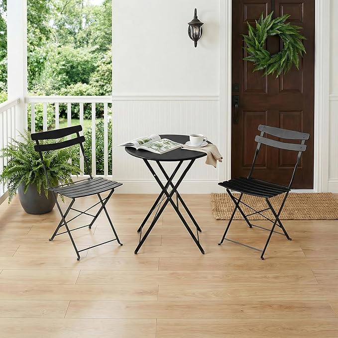 GarveeLife 3 Piece Patio Bistro Set, Folding Patio Bistro Table and Chairs Set