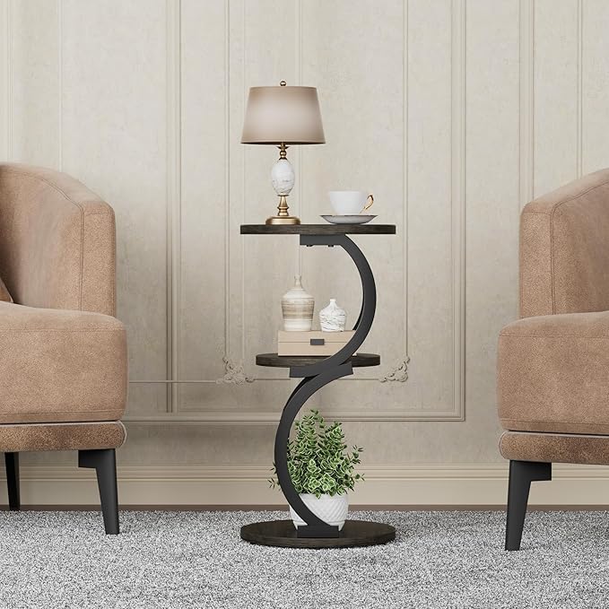JUSTOGO Small Round Side Table, 3-Tier End Table