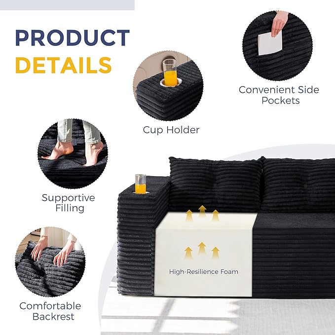 MAXYOYO 63" Boneless Loveseat Sofa Couch