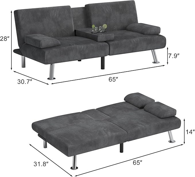 Shahoo Modern Upholstered Convertible Folding Futon Sofa Bed
