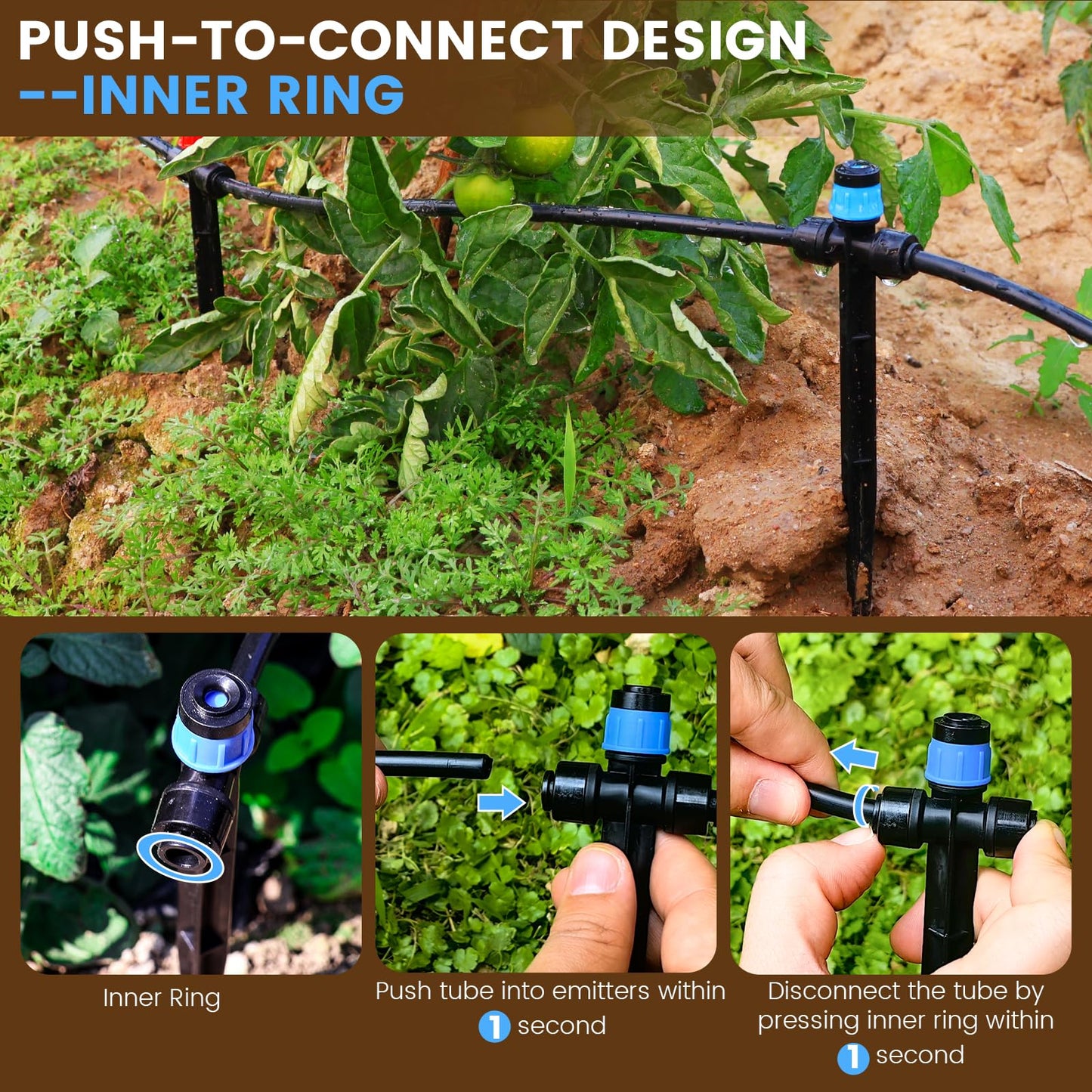 Eledom 110FT Quick-Connect Drip Irrigation Kit, Garden Watering System DIY Automatic Irrigation Equipment Set for Lawn Raised Bed Greenhouse Plant Watering with 1/4'' Tubing, Drip Emitters, Connectors