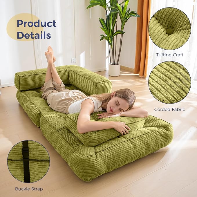 MAXYOYO Folding Sofa Bed, L-Shaped Convertible Sofa