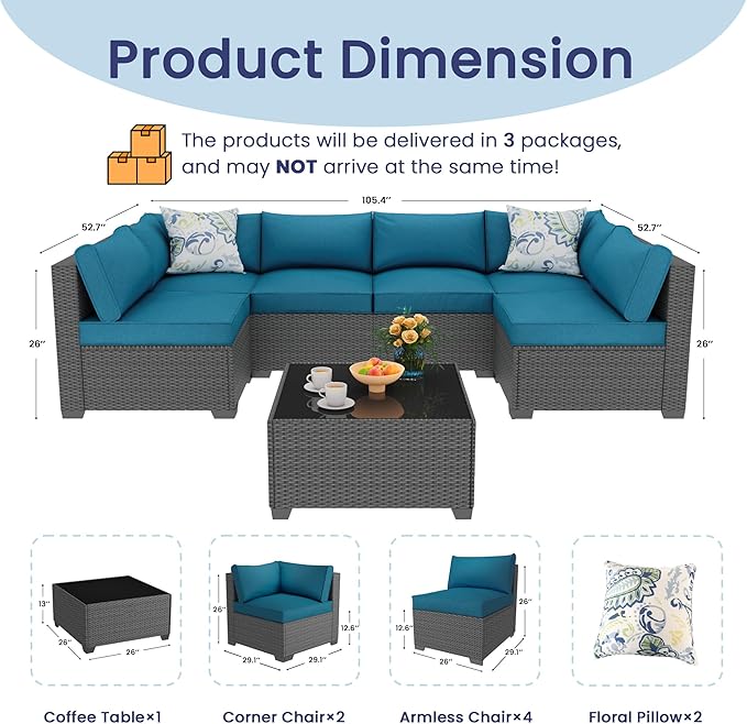 8 Piece Outdoor Patio Furniture Set, Outdoor Sectional Furniture, Rattan &