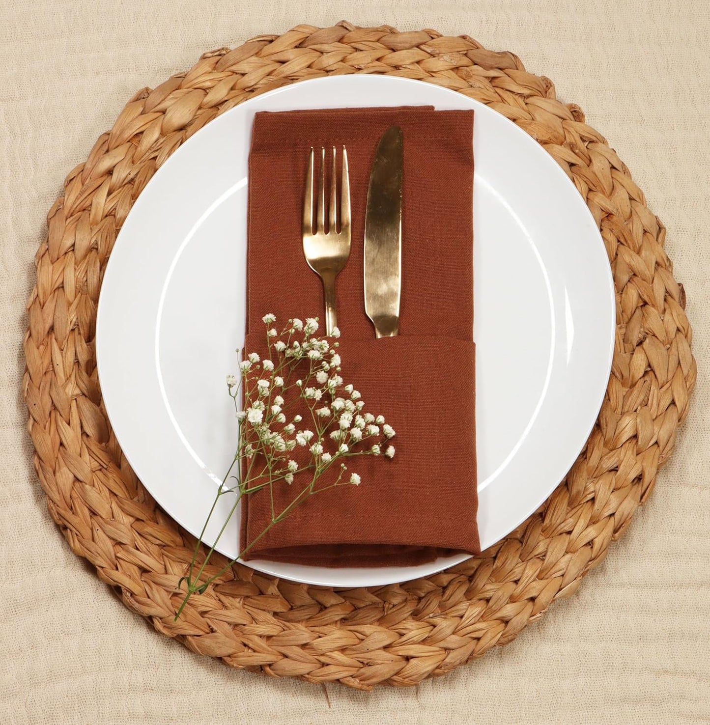 PurpleEssences Rust Set of 12 Cloth Dinner Napkins 100% Cotton 18x18 Inch - Soft Durable Washable - Ideal for Farmhouse Party Spring Easter Summer - Perfect Everyday Use Table Linen - Rust