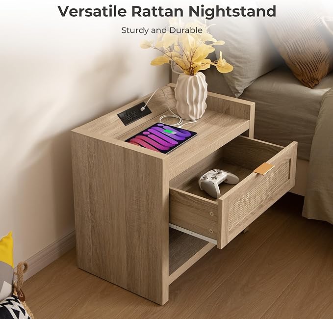 SICOTAS Rattan Nightstands Set of 2 Bedside Table