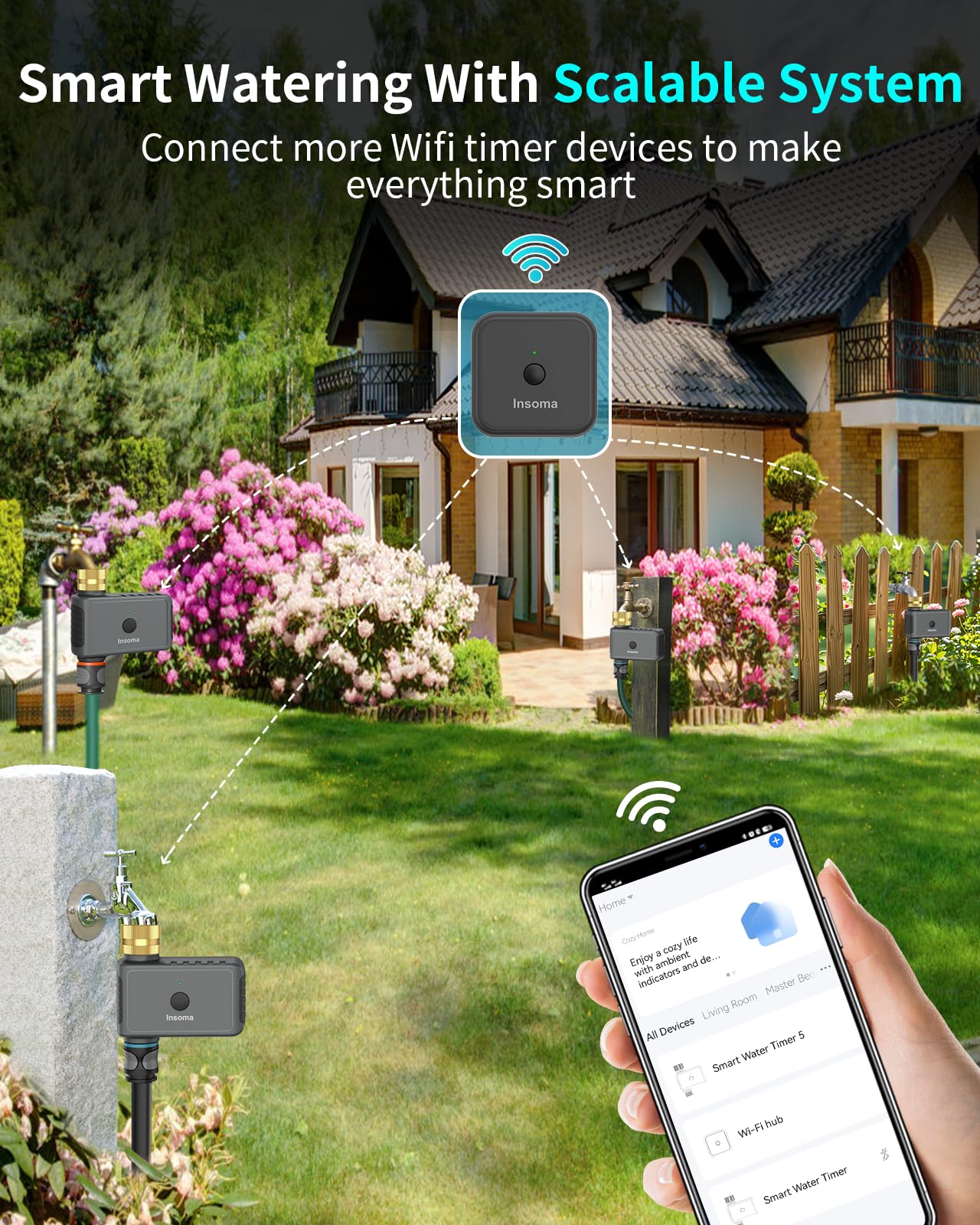 WiFi Water Timer Brass Inlet, 2.4GHz Smart Sprinkler Timers, 1 Zone Hose Timer with WiFi Hub, Voice/App Control with Alexa & Google Assistant, Auto/Manual Watering, Rain Delay, for Garden, Yard, Lawn