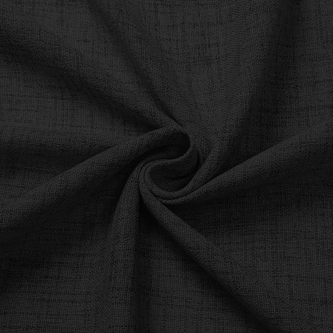 Tollpiz Short Linen Curtain Living Room Rod Pocket Semi Sheer Curtains Burlap Light Filtering Thick Linen Drape for Bedroom, 54 x 45 inches Long, Black, Set of 2 Panels