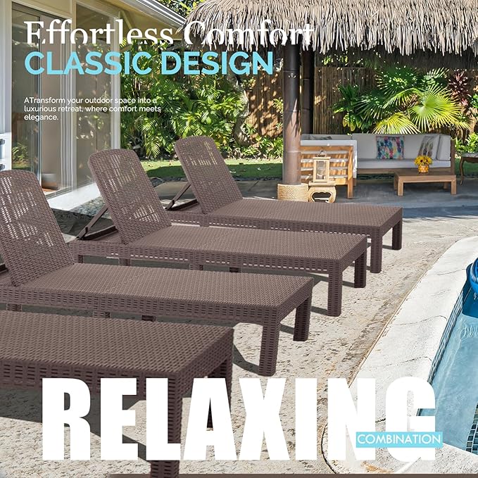 DIMAR GARDEN Beach Chairs Outdoor Chaise Lounge, Resin Pool Lounge Chair