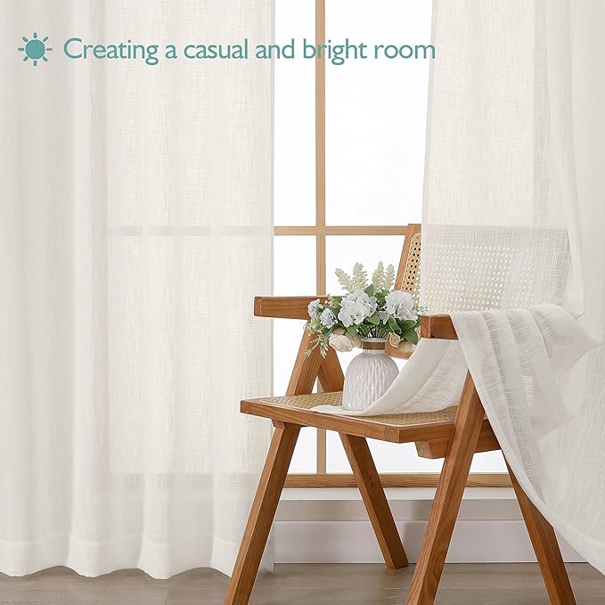 Chyhomenyc Ivory Semi Sheer Curtains 96 Inches Long 2 Panels