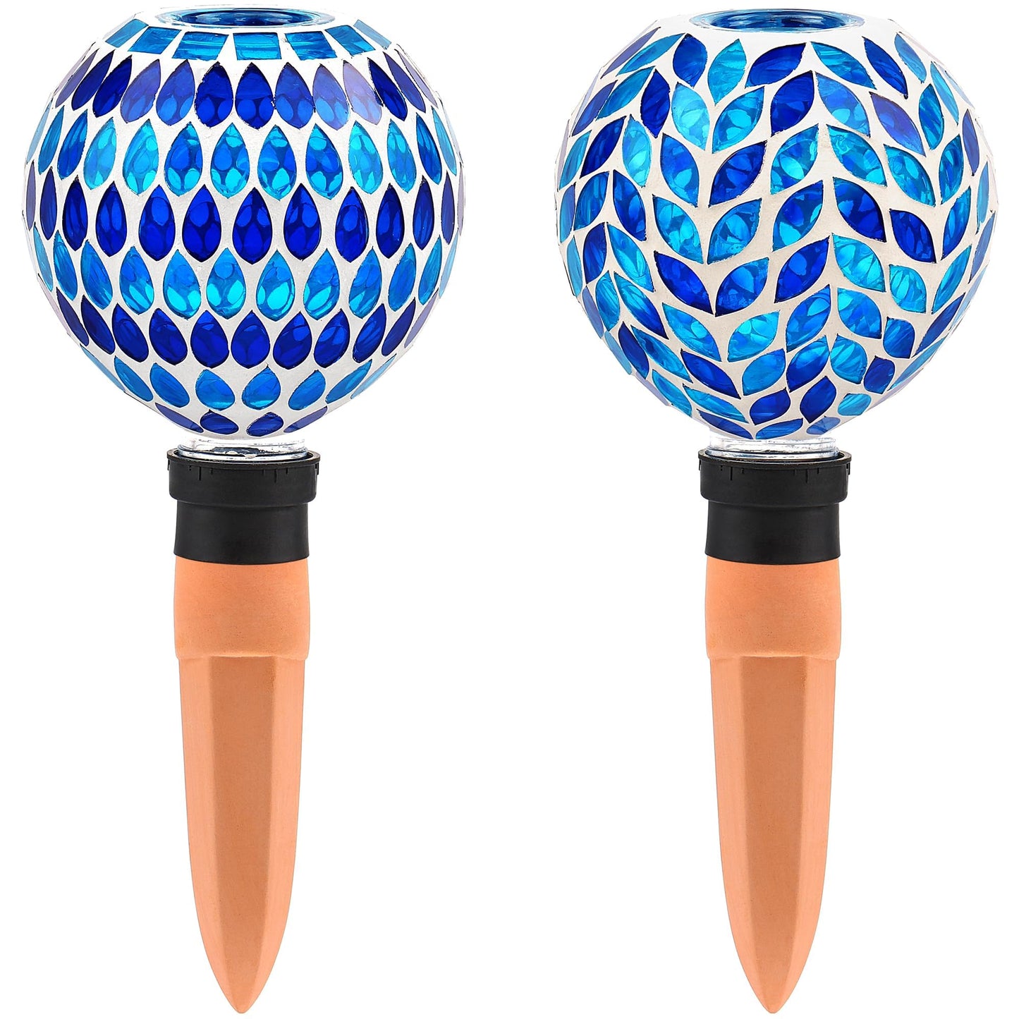 VOREEN Blue Mosaic Self Watering Globes 2 Pack, 500ml Handmade Glass Terracotta Plant Spikes, Automatic Self Watering Devices for Indoor Outdoor Pots, Decorative Water Saver Gift for Garden Lovers