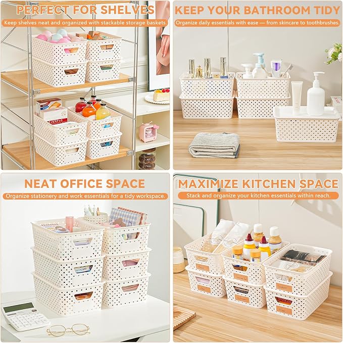 10 Pack Small Plastic Storage Bins with Lids, Stackable Plastic Storage Baskets for Organizing with Handles, Organizer Bins with Labels for Room, Craft, Containers for Pantry Organizers and Storage
